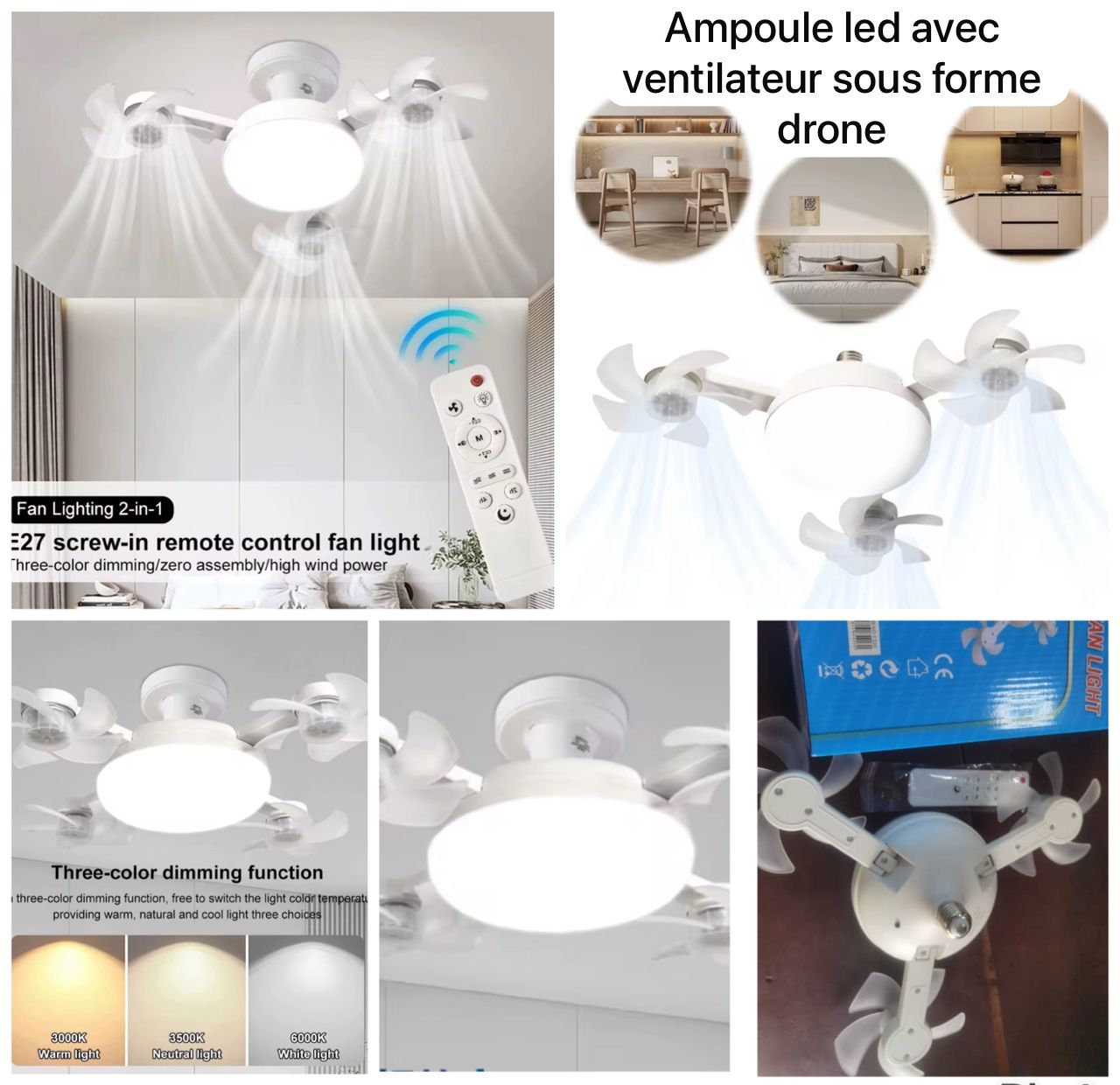 Ampoule led avec ventilateur sous forme drone