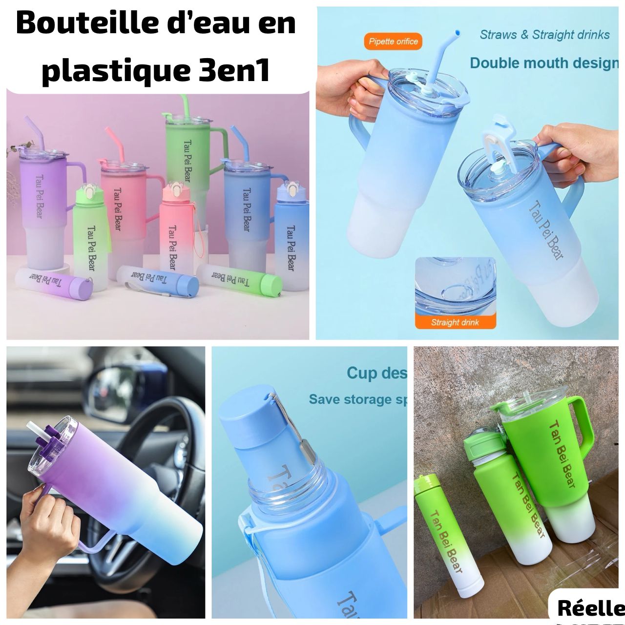 Bouteille d’eau en plastique 3en1