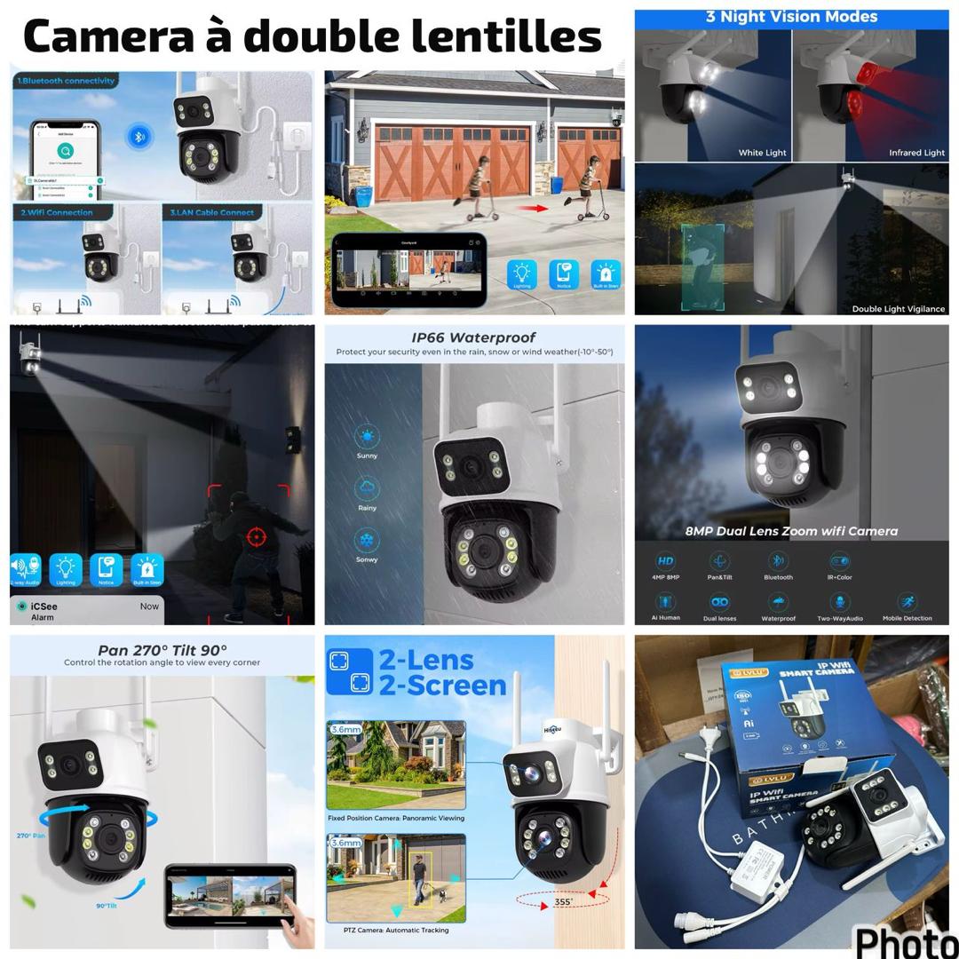 Caméra professionnelle à rotation 360° à double lentille