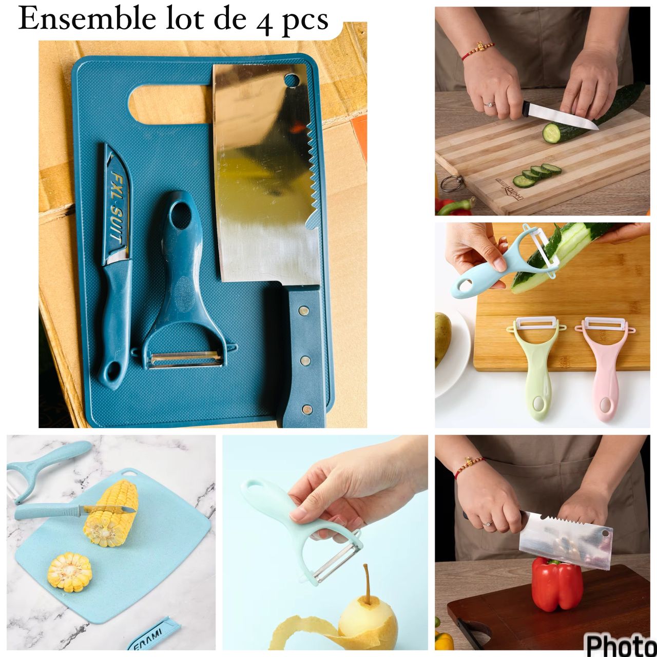 Ensemble lot de 4 pcs de couteau planche éplucheur