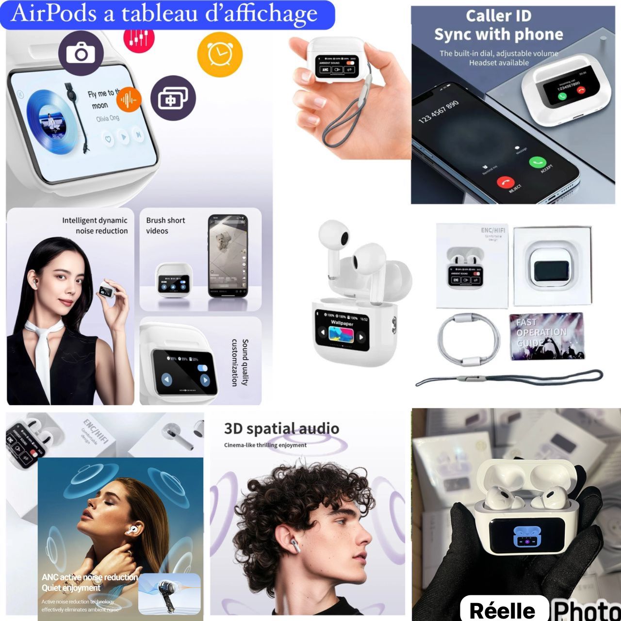Ecouteur AirPods avec tableau d’affichage