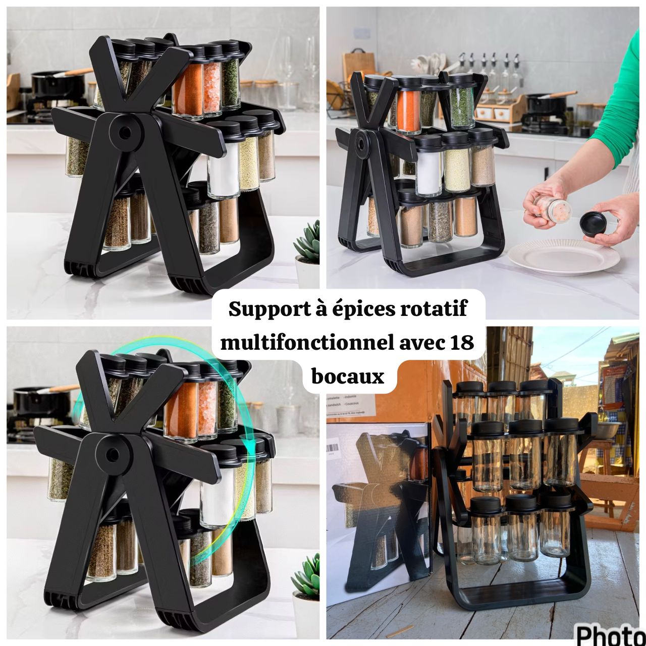 Support à épices rotatif multifonctionnel avec 18 bocaux