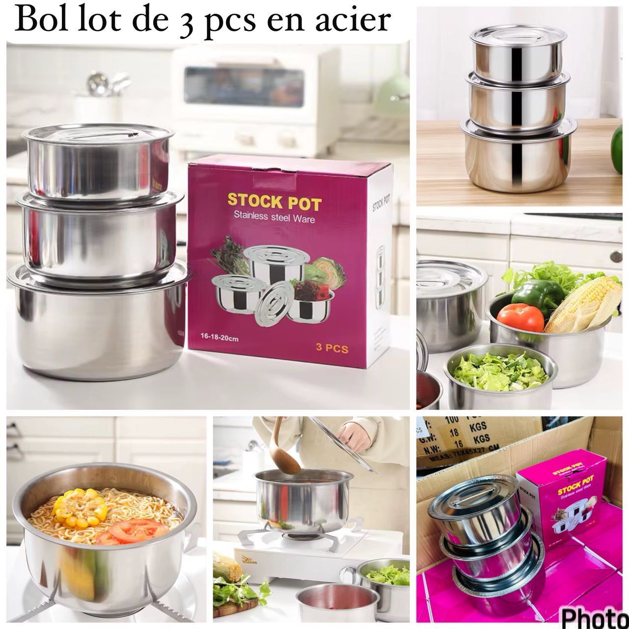 Bol lot de 3 pcs en acier