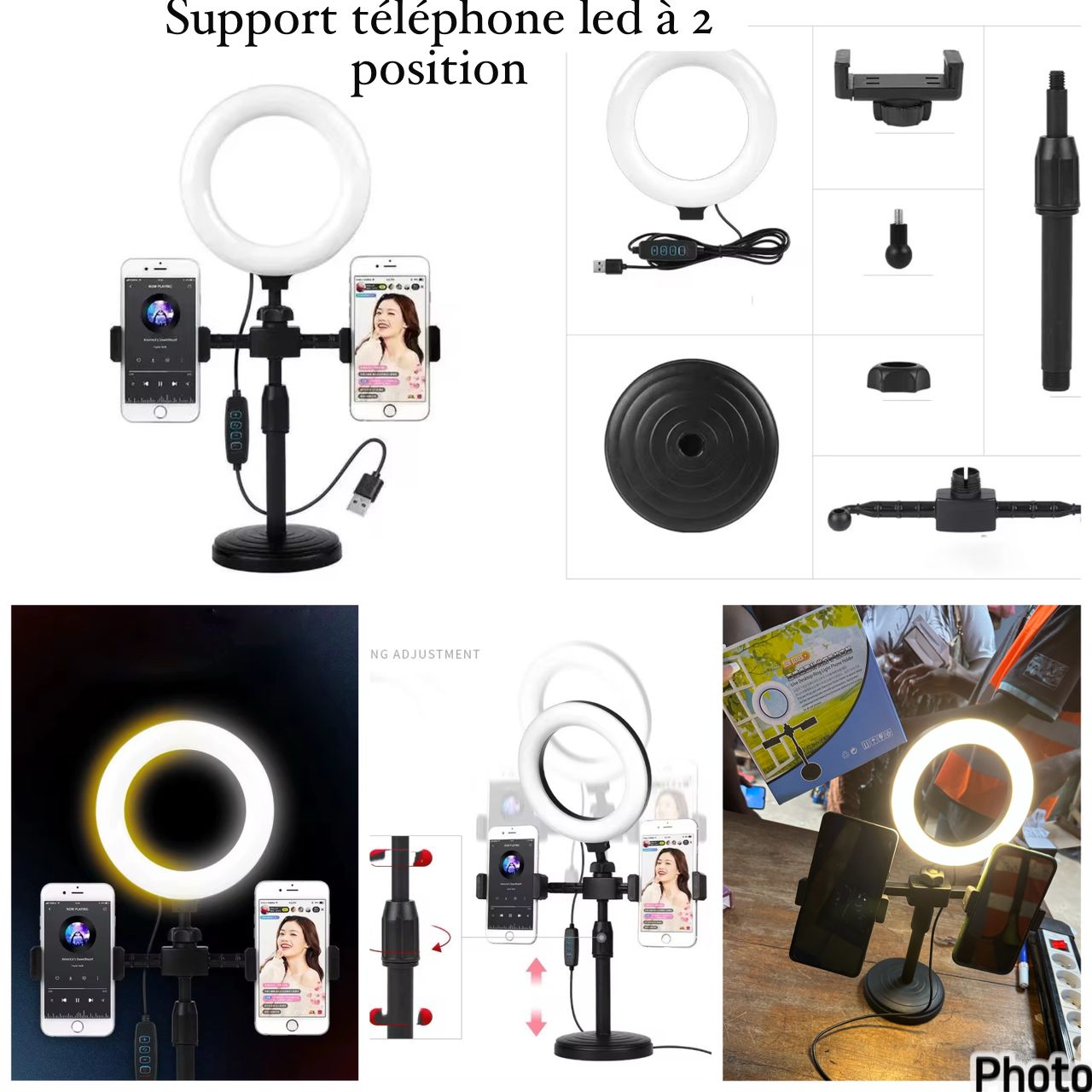 Support téléphone led à deux positions