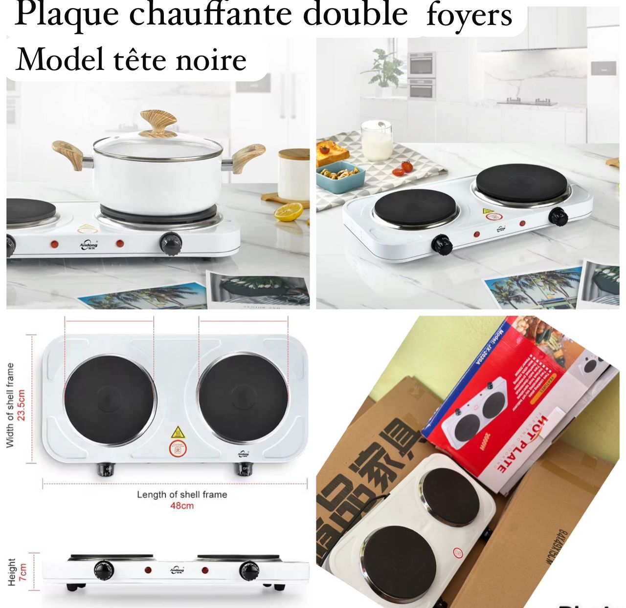 Plaque chauffante 2 foyers tête noire