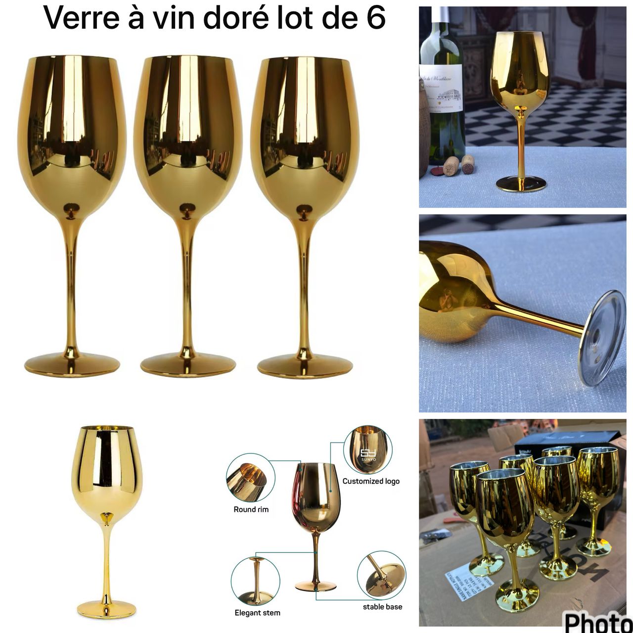 Verre à vin doré de 6pcs