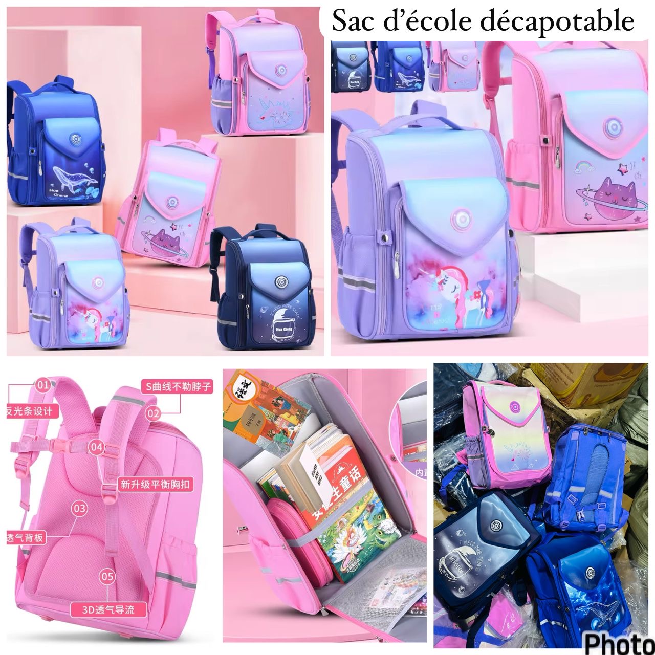 Sac d'école décapotable