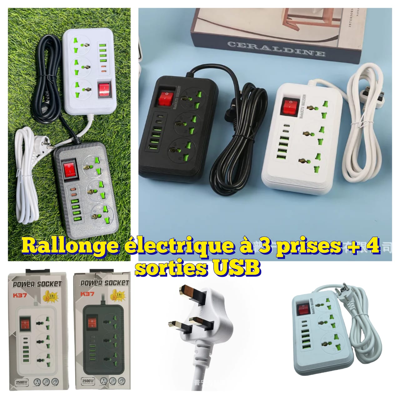 Rallonge électrique a 3 prises + 3 sortie USB