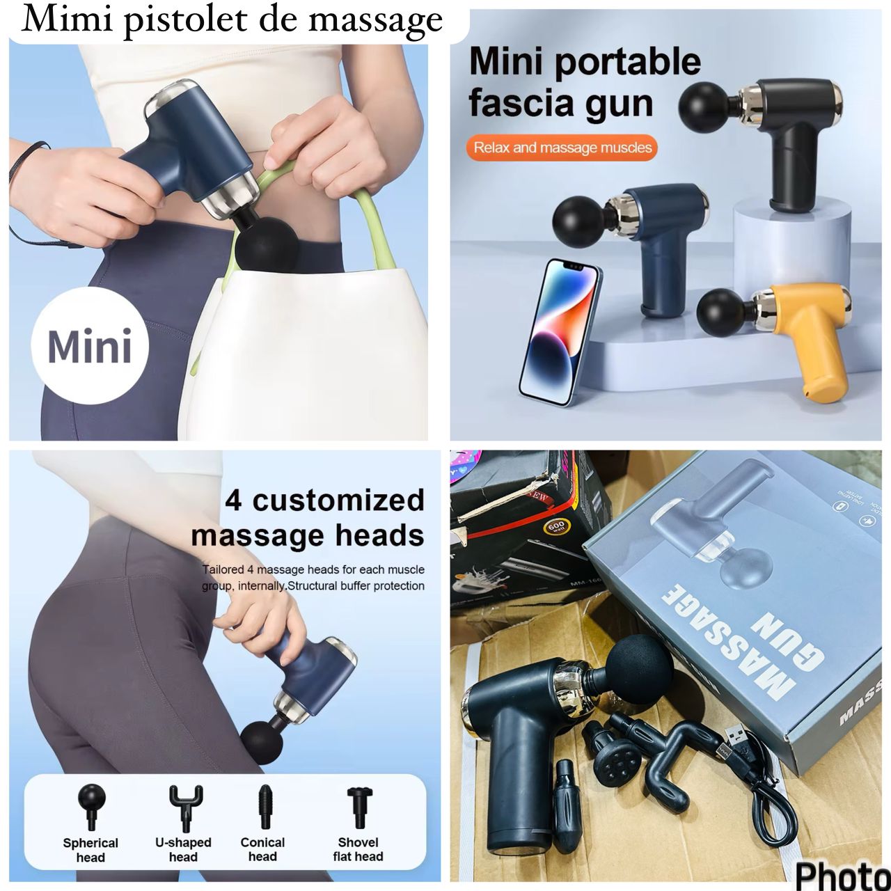 Mini pistolet de massage 4en1