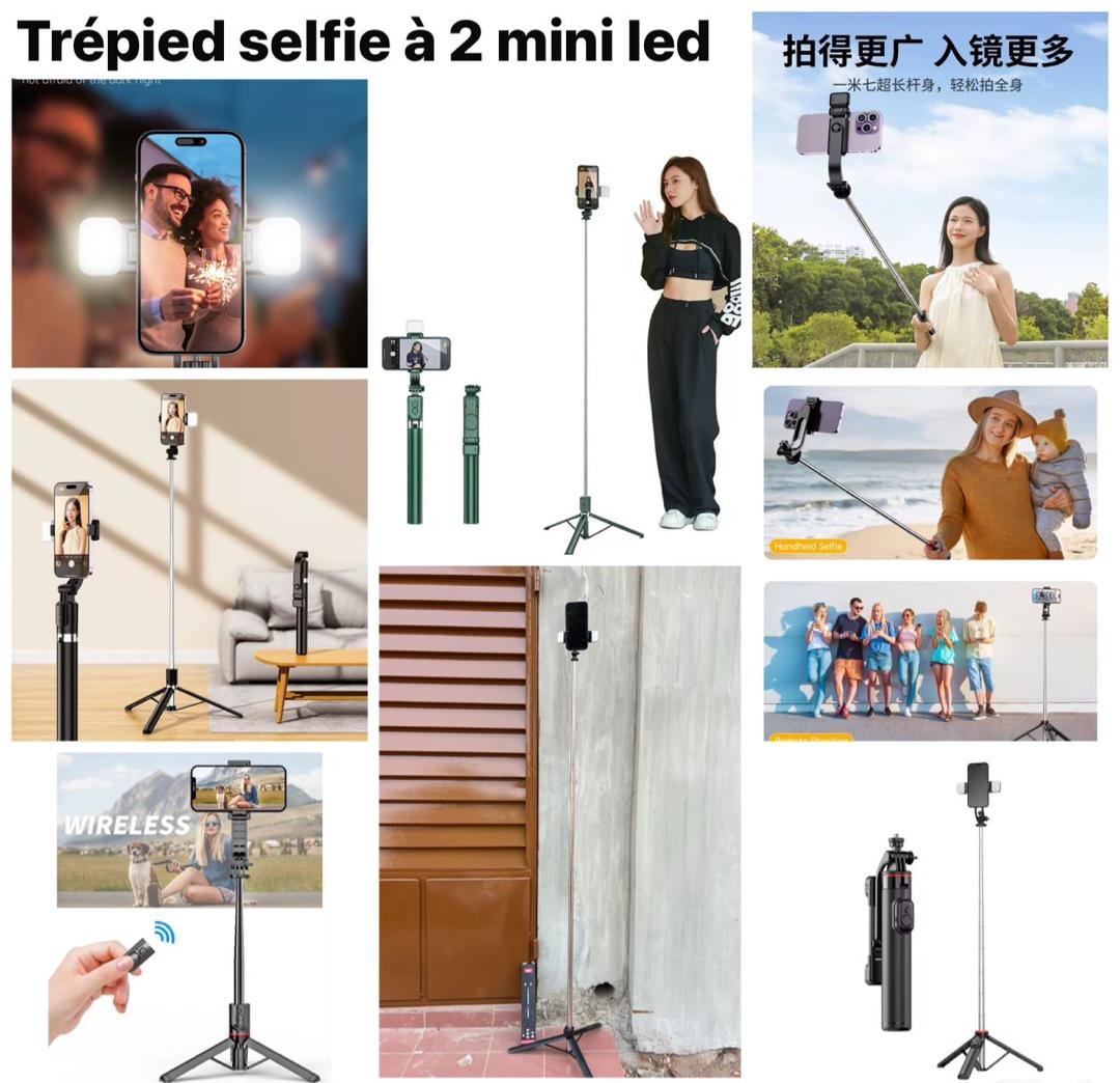 Trépied selfie 1m70 a 2 mini led