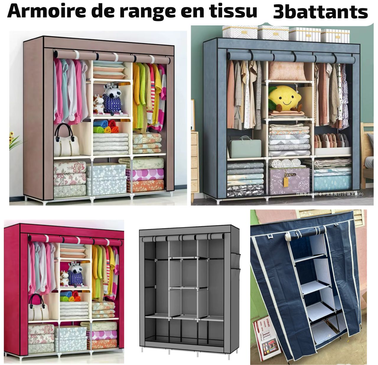 Armoire de rangement en tissu 3 battant