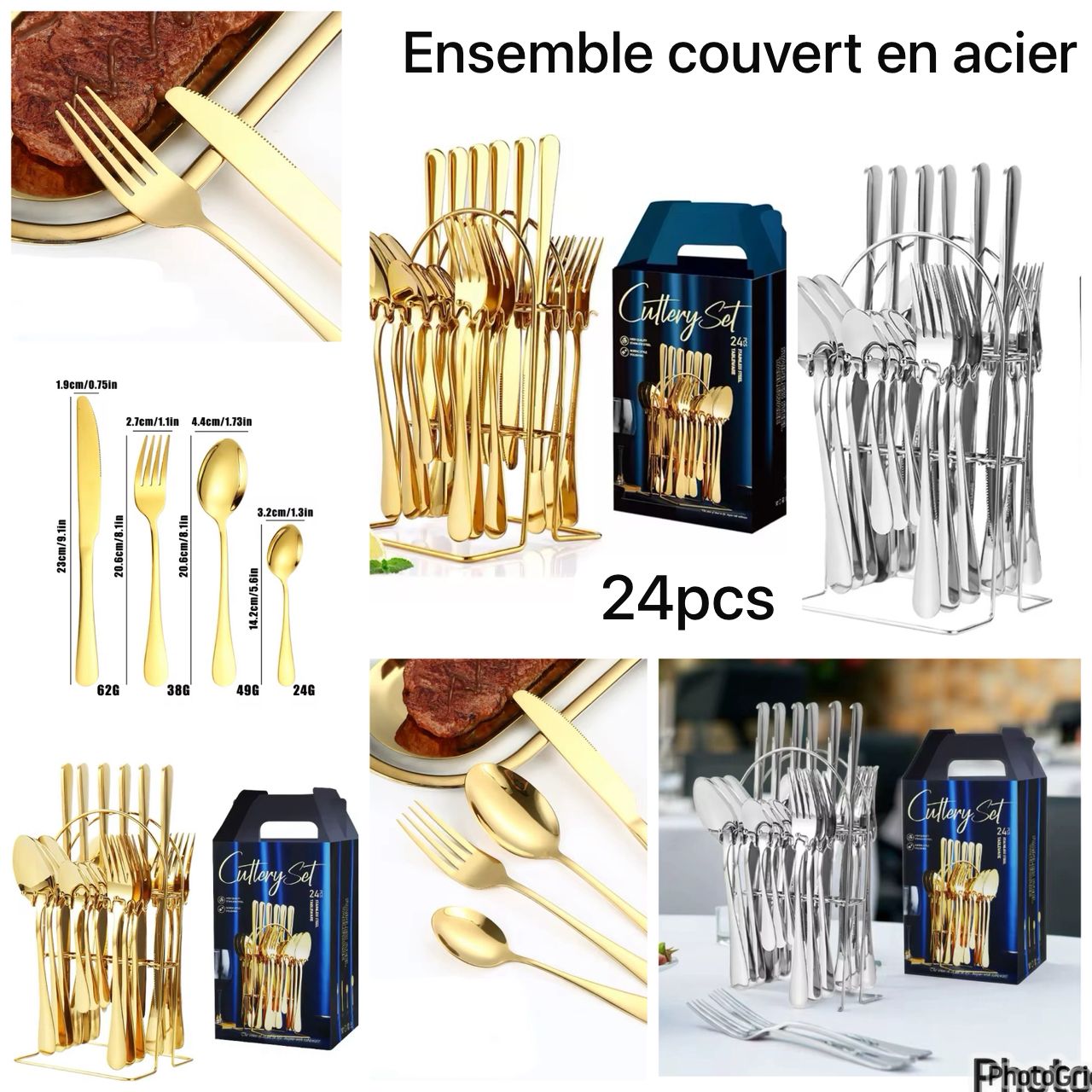 Ensemble couver en acier or lot de 24